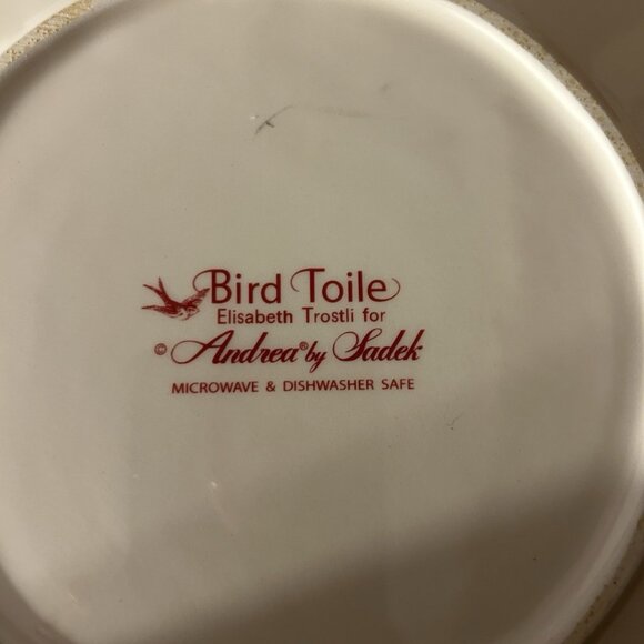 RARE Bird Toile Plate Red Elisabeth Trostli Andrea Sadek SQUARE Salad Serving - Picture 2 of 5